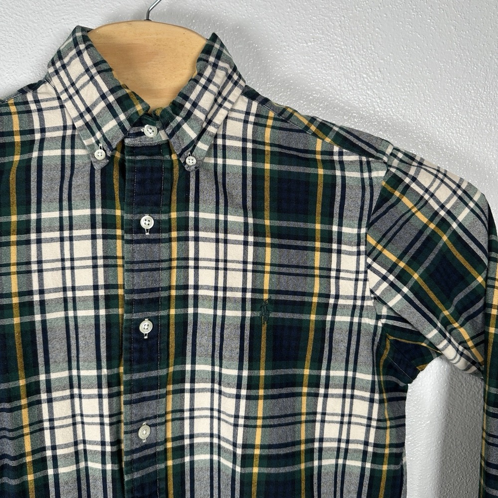 Ralph Lauren Classic Fit Flannel Button Shirt Mens Small Blue Green Yellow Plaid